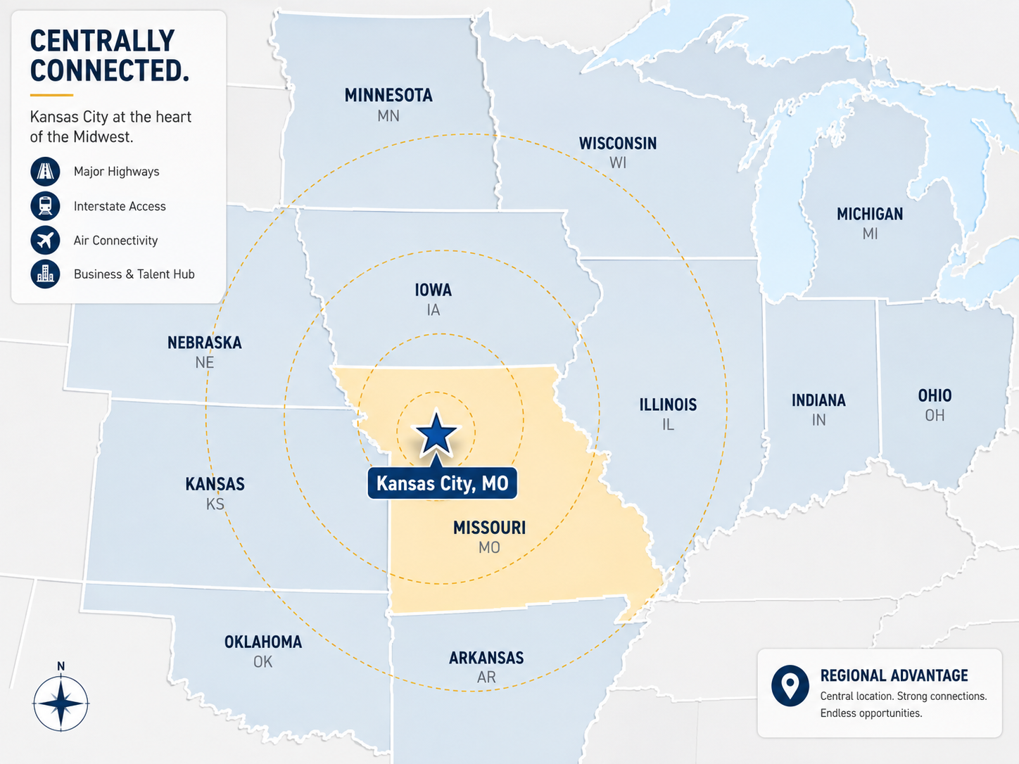 Regional map showing Missouri and neighboring states we serve